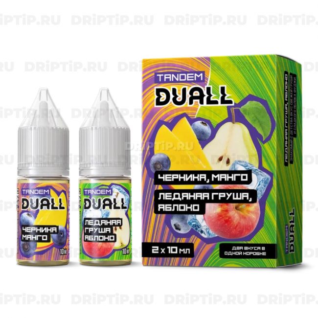 Жидкость Duall Tandem Salt - Черника Манго и Ледяная Груша Яблоко Жидкость Duall Tandem Salt - Черника Манго и Ледяная Груша Яблоко
