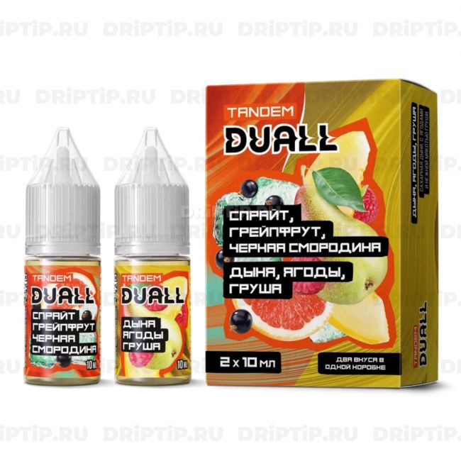 Жидкость Duall Tandem Salt - Спрайт Грейпфрут Черная Смородина и Дыня Ягоды Груша Жидкость Duall Tandem Salt - Спрайт Грейпфрут Черная Смородина и Дыня Ягоды Груша